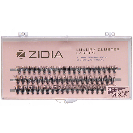 Накладні вії пучкові ZIDIA Cluster lashes 30D C 0,07 Mix S (3 ряди, розмір 8, 9, 10 мм), чорні, фото 1
