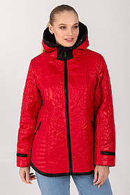 Фактурна червона демісезонна куртка з візерунком, великих розмірів від 50 до 60