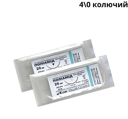 Поліамід 4\0 монофіламент синій Олімп 15мм 3\8 колючий 75 см