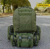 Прочный рюкзак на 60л с подсумками, штурмовой, военный Oxford 600D, темно зеленый