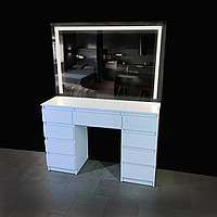 Косметичний столик з безрамним дзеркалом та лед підсвіткою, 9 шухляд