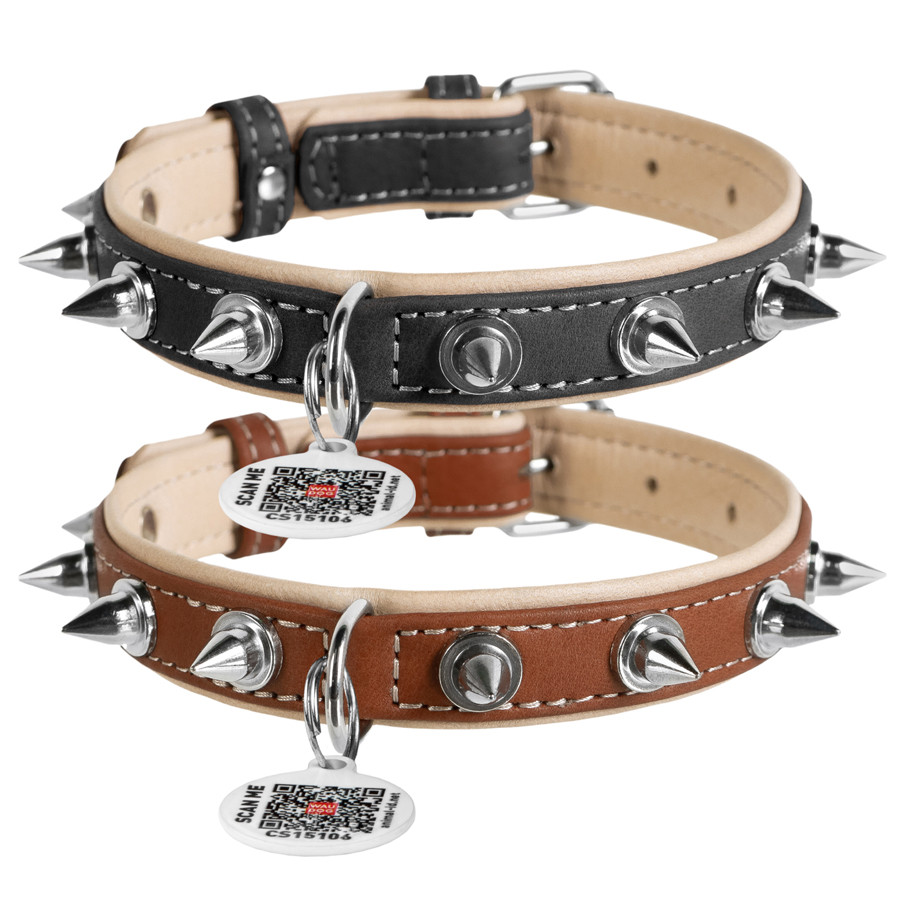 Ошейник для Собак Кожаный WAUDOG Soft с QR Паспортом, с Шипами, Ш 25 Мм ...