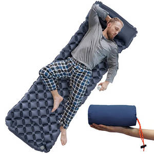Килимок туристичний надувний із подушкою, матрац 190x60x5 см, синій