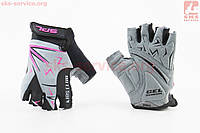 Перчатки детские без пальцев (7-8 лет) черно-серо-розовые, с мягкими вставками под ладонь SKG-1553 для