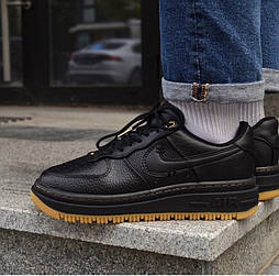 Чоловічі кросівки Nike Air Force 1 Gore-tex Luxe весна-осінь демісезоні (чорні з рижим). Живе фото. Аір форси