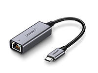 Адаптер переходник Ugreen USB Type-C в RJ45 Ethernet LAN сетевая карта 50737 для Macbook 100 Mbps Серый Хіт