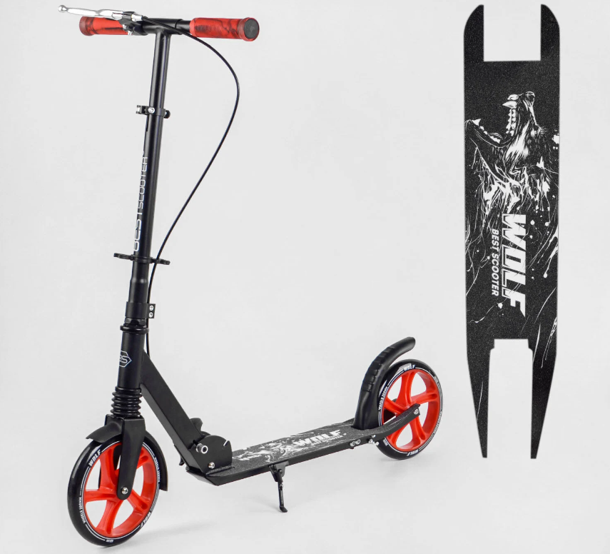 Самокат двоколісний Best Scooter WOLF колеса PU 200 мм передній амортизатор ручне гальмо червоний