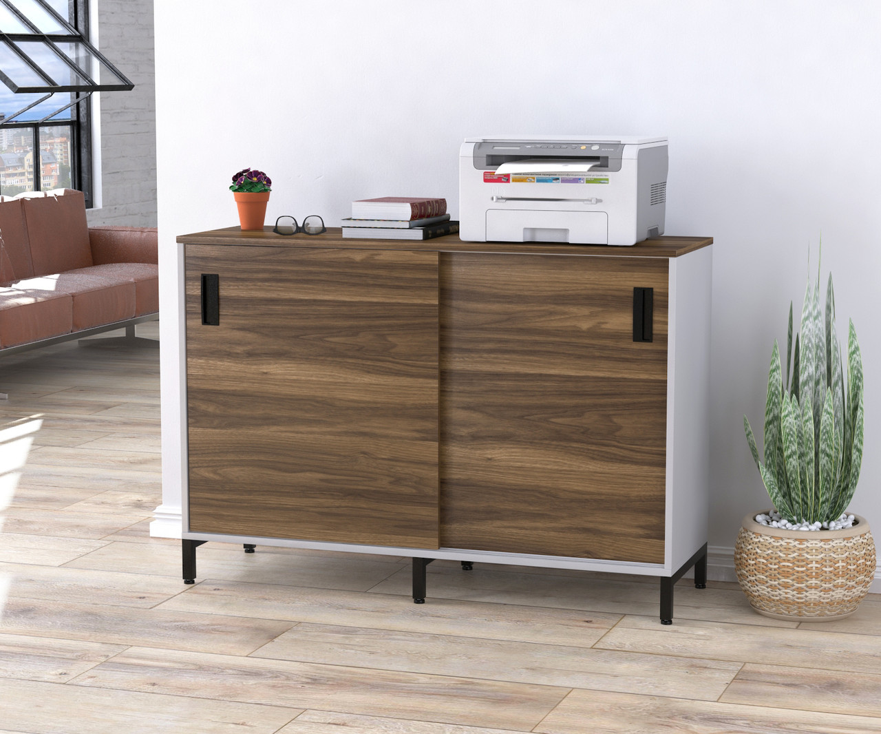 Тумба розсувна офісна LS-1200-830 LD Горіх Модена. Тумбочка для дому та офісу на колесах, фото 1