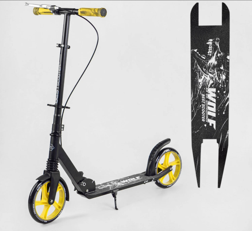 Самокат двоколісний Best Scooter WOLF колеса PU 200 мм передній амортизатор ручне гальмо жовтий