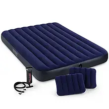 Надувний матрац двомісний із двома подушками та ручним насосом Intex 64765, двоспальний, 203х152х25 см