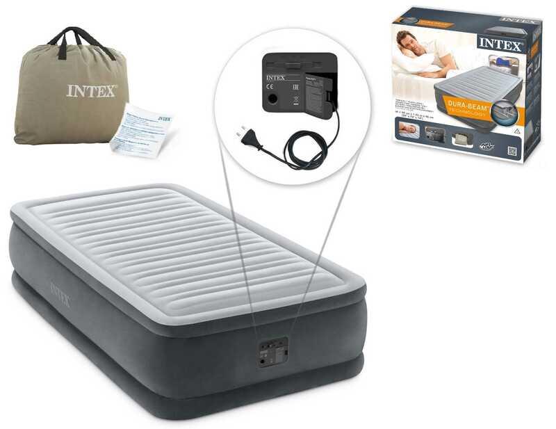 Надувне ліжко одномісне велюрове Intex DELUXE (99х191х46 см) 64412 NP з електронасосом, односпальна