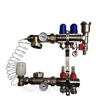 Колектор Koer у зборі на 2 виходи (без насоса) з витратомірами та 1 зливний