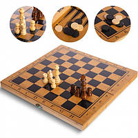 Набор 3 в 1 шахматы шашки и нарды из бамбука с доской 34 х 34 см