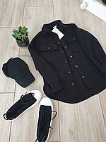 Стильная теплая рубашка-пальто на кнопочках для девочки в черном цвете
