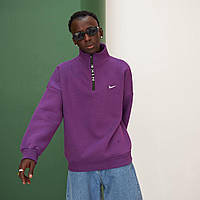 Мужской свитшот Nike на флисе с вышитым лого Толстовка найк фиолетовая теплая полномерный оверсайз