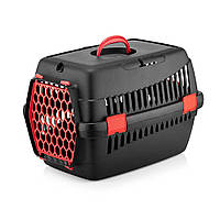 Контейнер-переноска для собак и котов с пластиковой дверью AGILITY черная с красным, до 7 кг 35х49х32,5 см