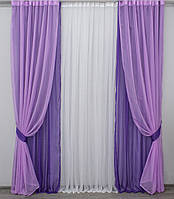 Комплект декоративных штор и гардини с шифона. Цвет фиолетовый с сиреневым. Код 024дк 10-588