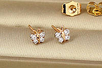 Серьги гвоздики Xuping Jewelry бабочка с фианитовыми крылышками с родием 6 мм золотистые