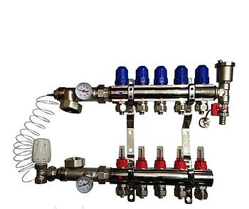 Колектор Koer у зборі на 5 виходів (без насоса) з витратомірами та 1 зливний