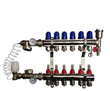 Колектор Koer у зборі на 6 виходів (без насоса) з витратомірами та 1 зливний