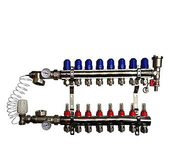 Колектор Koer у зборі на 8 виходів (без насоса) з витратомірами та 1 зливний