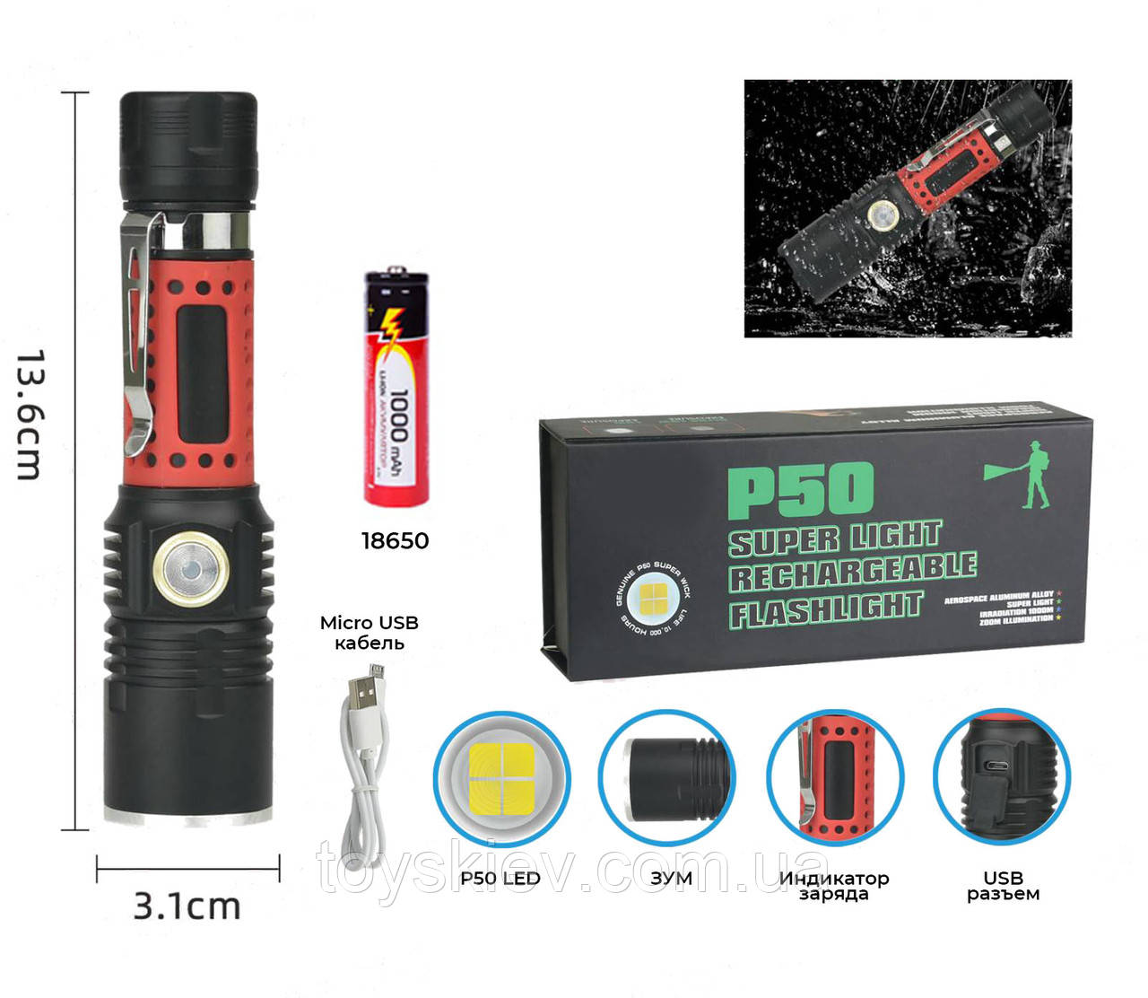 Ліхтар ручний Rablex RB252/microUSB/18650, фото 1