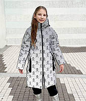 Зимнее пальто на девочку длинное теплое пуховик зимняя светоотражающая куртка 140-158р