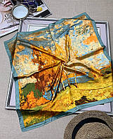 Шейный шелковый платок Пейзаж 70*70 см оранжевый/бирюзовый