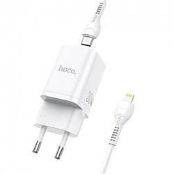 Зарядний пристрій HOCO Type-C to Lightning cable Bright charger set N13 1USB/1Type-C, QC/PD, 20W, 3A white