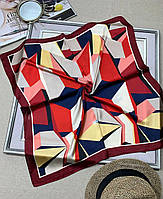 Шейный шелковый платок Калейдоскоп 70*70 см бордовый