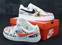 Найк Аир Форс 1 Кроссовки мужские весна лето белые Nike Air Force 1 Graffiti Harlem. Кроссовки женские белые