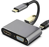 Перехідник відео USB Type-C-HDMI M/F Lucom (62.09.8369) +VGA +PD87W +USB3.0 MultiPort