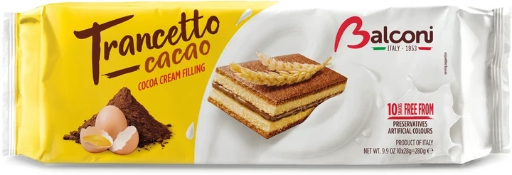 Бисквитное пирожное с шоколадным кремом Balconi Trancetto cacao (10х28г) 280г Италия - фото 1 - id-p1747968345