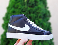 Кросівки чоловічі Nike Blazer чорні, Найк Блейзер натуральна шкіра, прошиті. код OD-10734