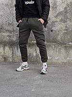 Мужские спортивные штаны на флисе теплые брюки зима/осень хаки