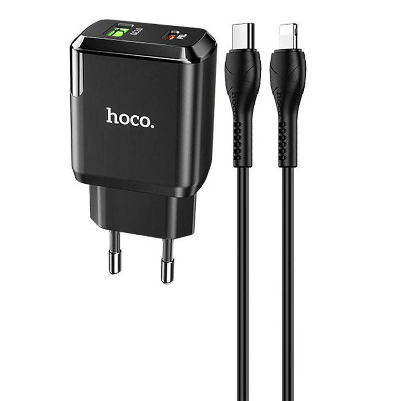 

Сетевое зарядное устройство Hoco N5 Favor 20W PD+QC3.0 Type-C to Lightning, Черный