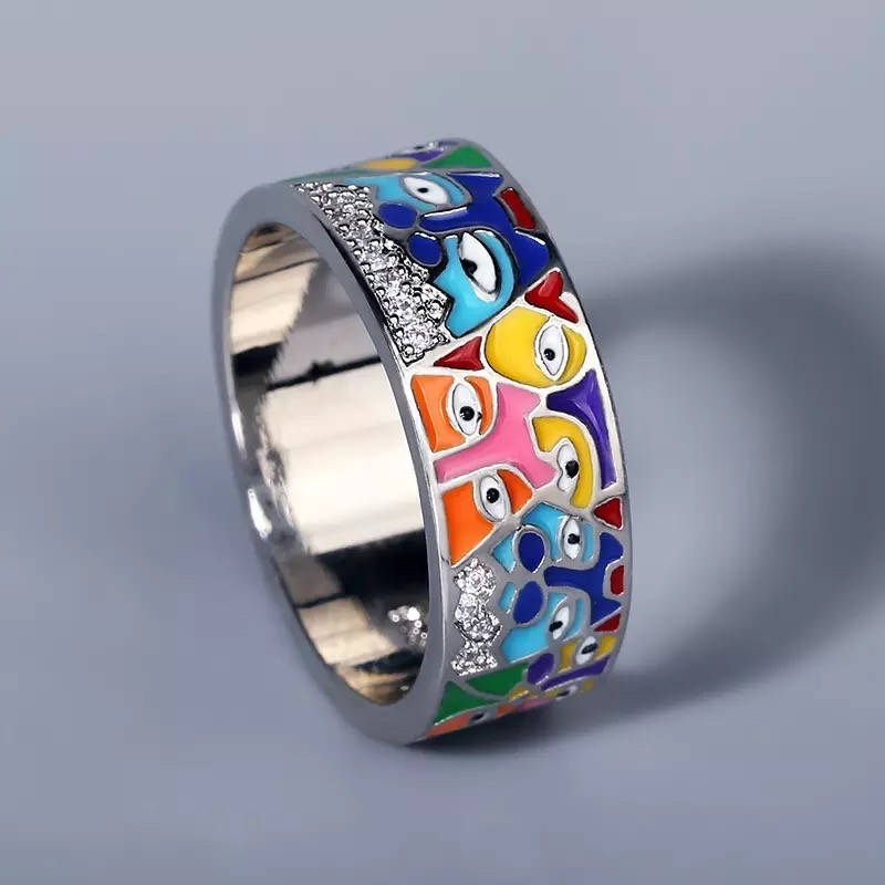 

Серебряное кольцо с цветной эмалью "Кот" 925 проба 19