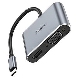 USB хаб конвертер перехідник Type-C на HDMI + VGA HOCO Easy-lead multifunction converter. Grey