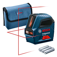 Лазерний нівелір, рівень на 2 промені до 10 м Bosch GLL 2-10 на батарейках із сумкою Perry