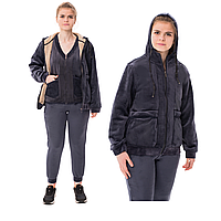 Теплий велюровий темно-синій спортивний костюм жіночий ТРІЙКА.