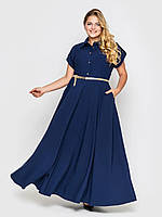 Роскошное платье макси в пол синее из костюмной ткани размер от 48 до 58