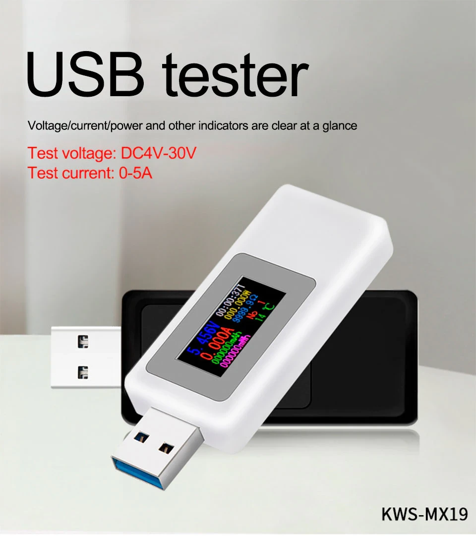 USB тестер Keweisi KWS-MX19 4-30v для перевірки підзарядок, кабелів, Power Bank