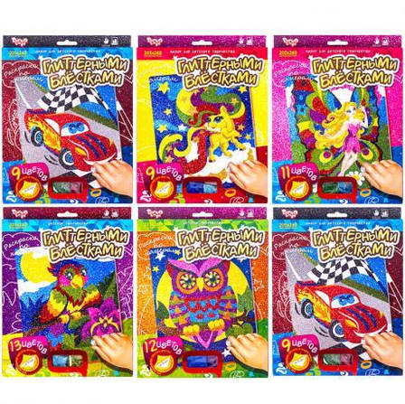 Розмальовка глітером міні 205 * 260мм, 8 кольорів РГН-01 MZOPT, фото 1