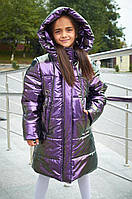 Длинная зимняя куртка екокожа на девочку Монклер 104-134 рост
