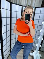 Женская однотонная футболка новинка 2023 42/44, оранжевый