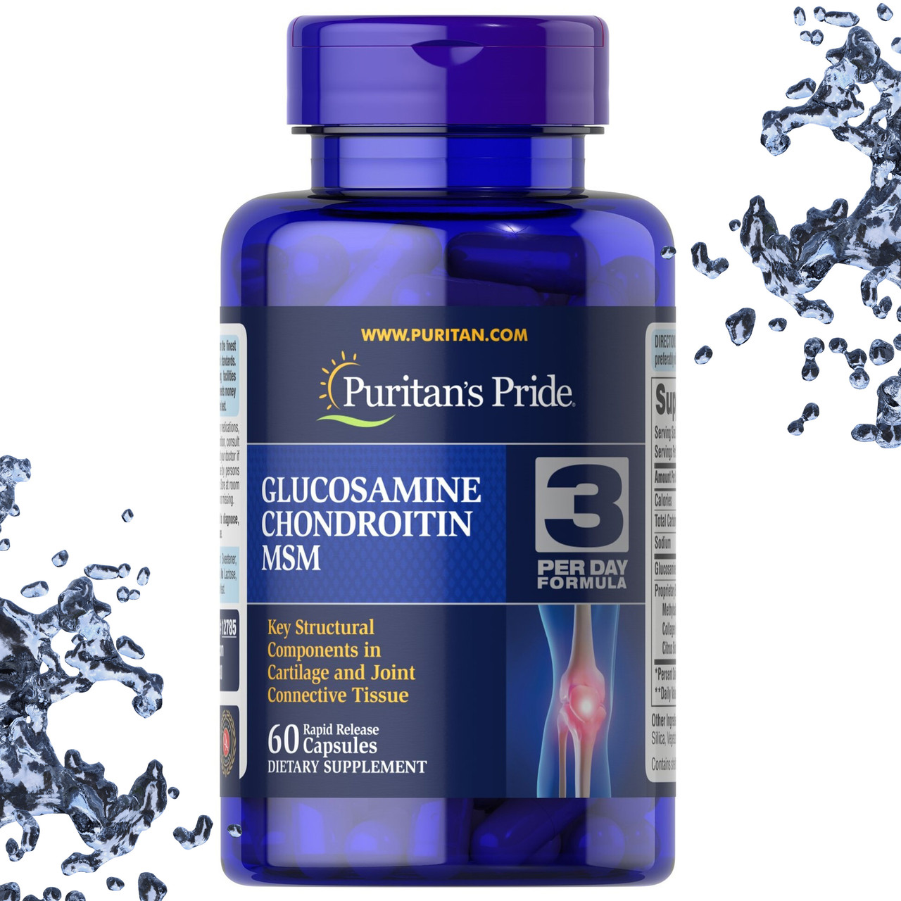 Хондропротектор Puritan's Pride Glucosamine Chondroitin MSM 3-Per day Formula 60 капсул