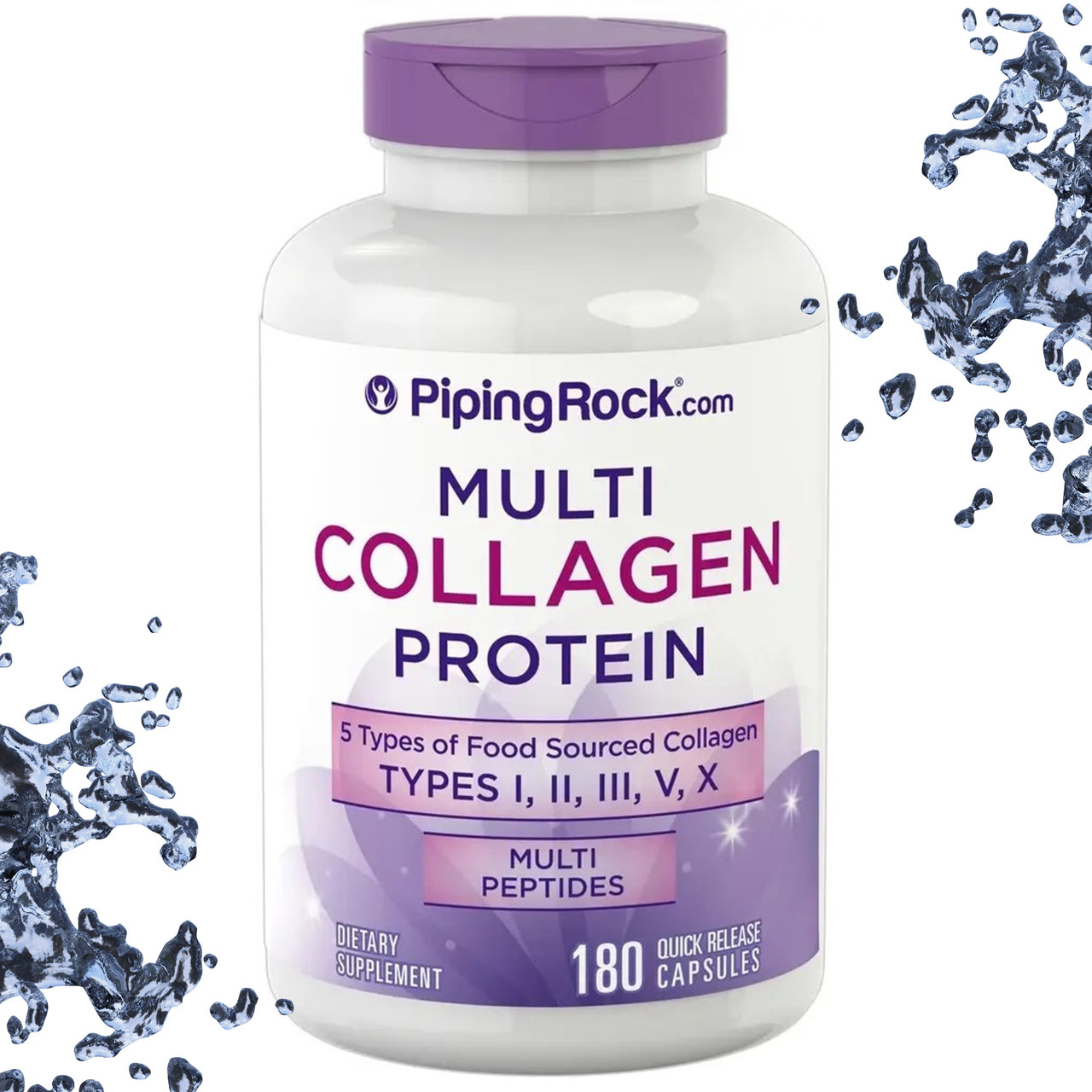 Колаген Piping Rock Multi Collagen Protein Multi Peptides 2000 мг на порцію 180 капсул (Тип I, II, III, V, X)