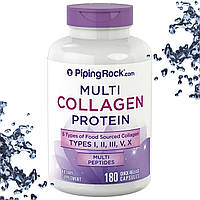 Колаген Piping Rock Multi Collagen Protein Multi Peptides 2000 мг на порцію 180 капсул (Тип I, II, III, V, X)