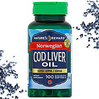 Олія печінки тріски Nature's Reward Norvegian Cod Liver with EPA/DHA 100 гелевих капсул