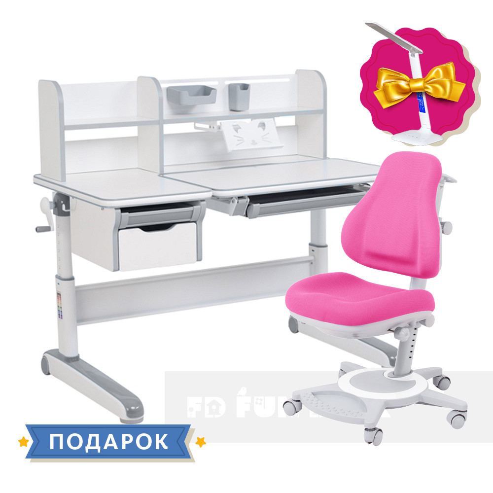 Дитячий комплект-трансформер FunDesk Libro Grey + універсальне крісло FunDesk Bravo Pink